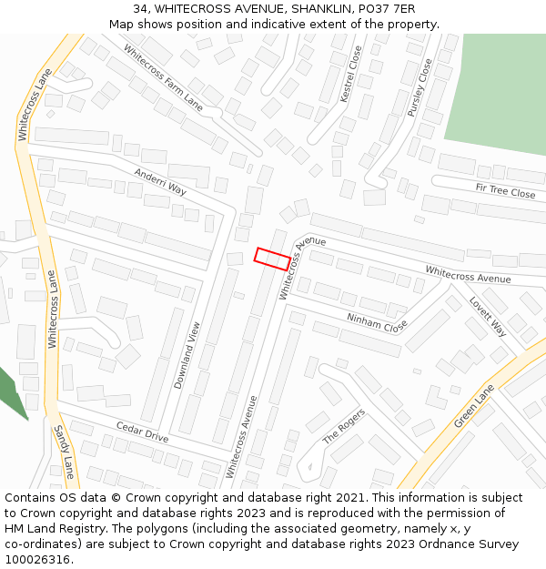 34, WHITECROSS AVENUE, SHANKLIN, PO37 7ER: Location map and indicative extent of plot