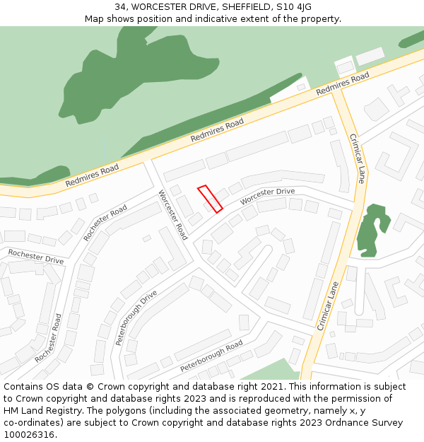 34, WORCESTER DRIVE, SHEFFIELD, S10 4JG: Location map and indicative extent of plot