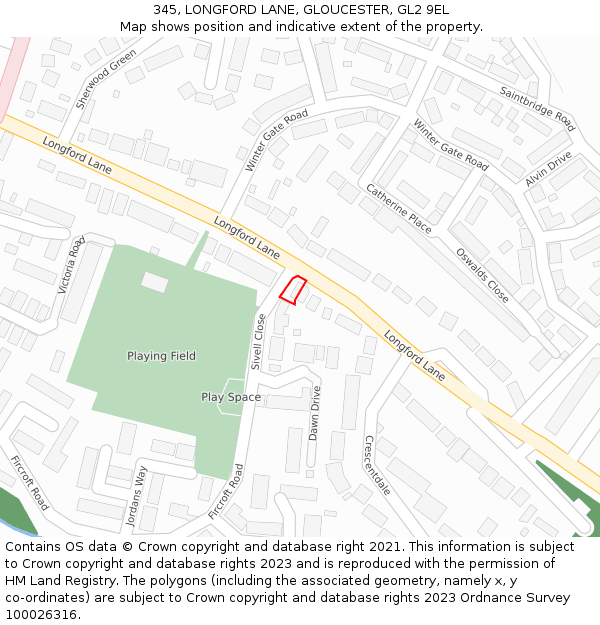 345, LONGFORD LANE, GLOUCESTER, GL2 9EL: Location map and indicative extent of plot