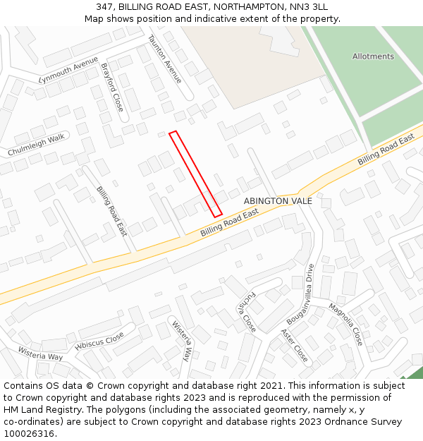 347, BILLING ROAD EAST, NORTHAMPTON, NN3 3LL: Location map and indicative extent of plot