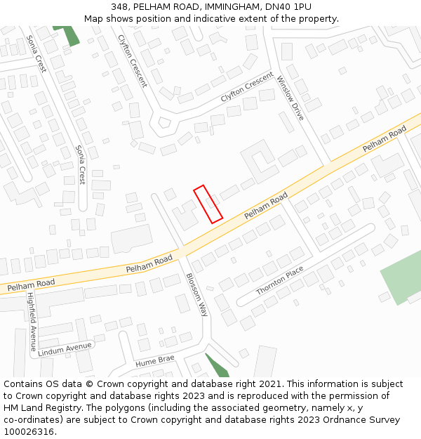 348, PELHAM ROAD, IMMINGHAM, DN40 1PU: Location map and indicative extent of plot