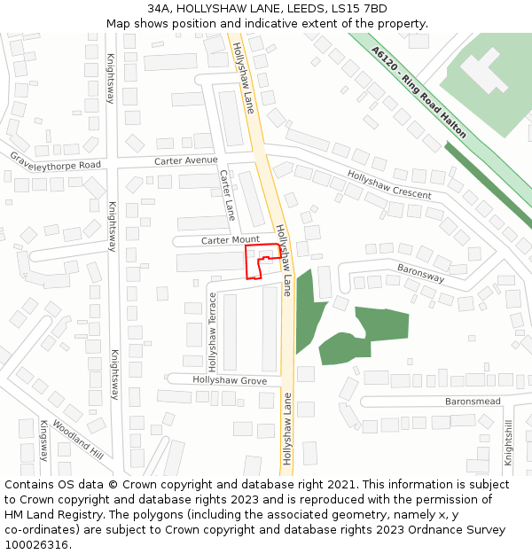 34A, HOLLYSHAW LANE, LEEDS, LS15 7BD: Location map and indicative extent of plot