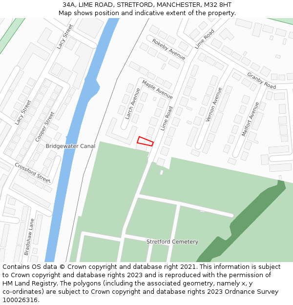 34A, LIME ROAD, STRETFORD, MANCHESTER, M32 8HT: Location map and indicative extent of plot