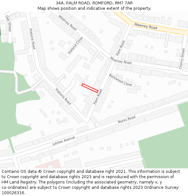 34A, PALM ROAD, ROMFORD, RM7 7AR: Location map and indicative extent of plot