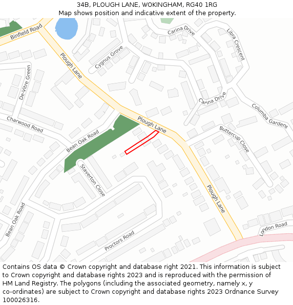 34B, PLOUGH LANE, WOKINGHAM, RG40 1RG: Location map and indicative extent of plot