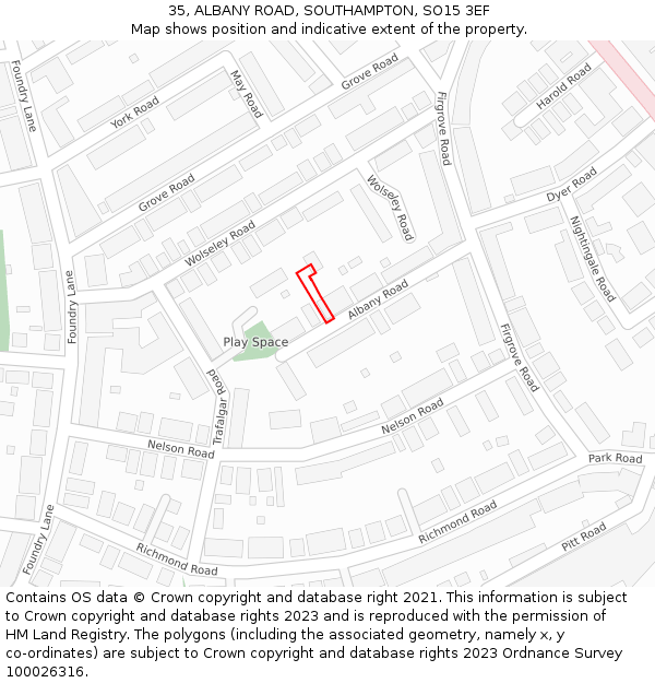 35, ALBANY ROAD, SOUTHAMPTON, SO15 3EF: Location map and indicative extent of plot