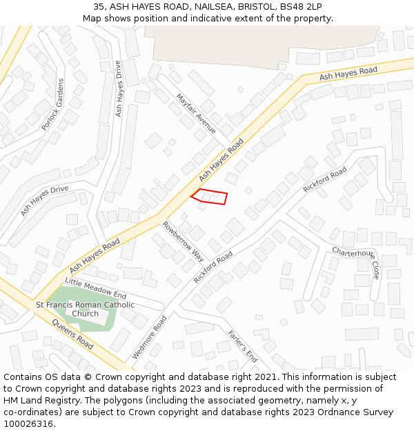 35, ASH HAYES ROAD, NAILSEA, BRISTOL, BS48 2LP: Location map and indicative extent of plot