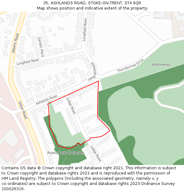 35, ASHLANDS ROAD, STOKE-ON-TRENT, ST4 6QR: Location map and indicative extent of plot