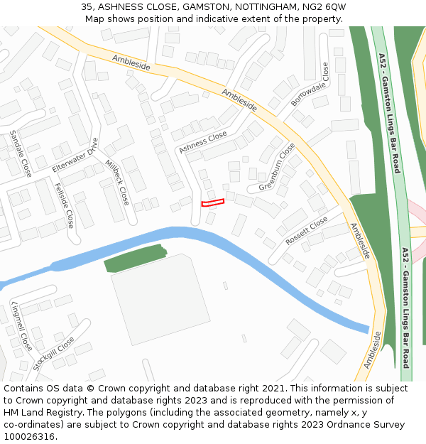 35, ASHNESS CLOSE, GAMSTON, NOTTINGHAM, NG2 6QW: Location map and indicative extent of plot