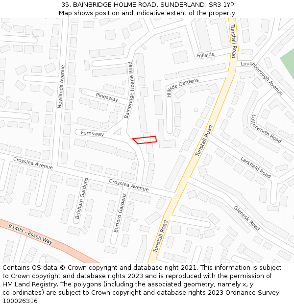 35, BAINBRIDGE HOLME ROAD, SUNDERLAND, SR3 1YP: Location map and indicative extent of plot