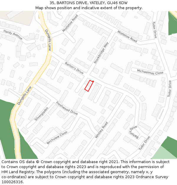 35, BARTONS DRIVE, YATELEY, GU46 6DW: Location map and indicative extent of plot