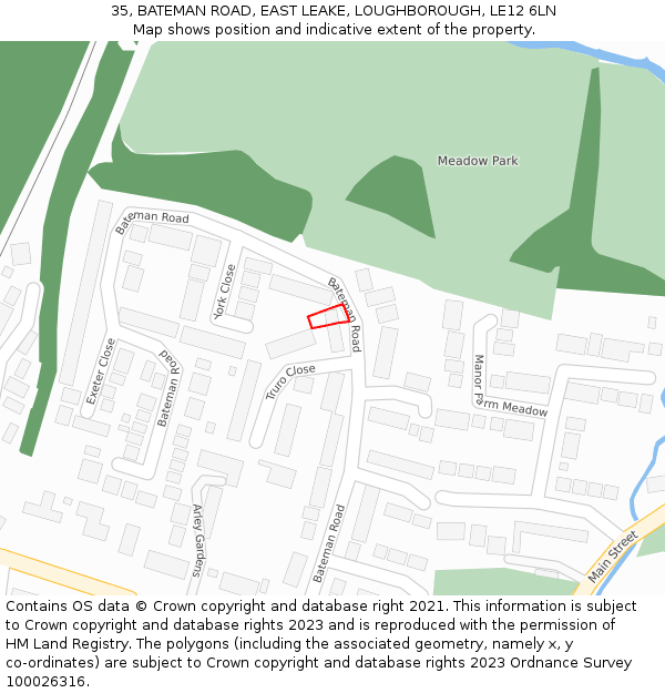 35, BATEMAN ROAD, EAST LEAKE, LOUGHBOROUGH, LE12 6LN: Location map and indicative extent of plot