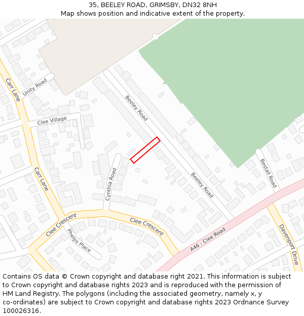 35, BEELEY ROAD, GRIMSBY, DN32 8NH: Location map and indicative extent of plot