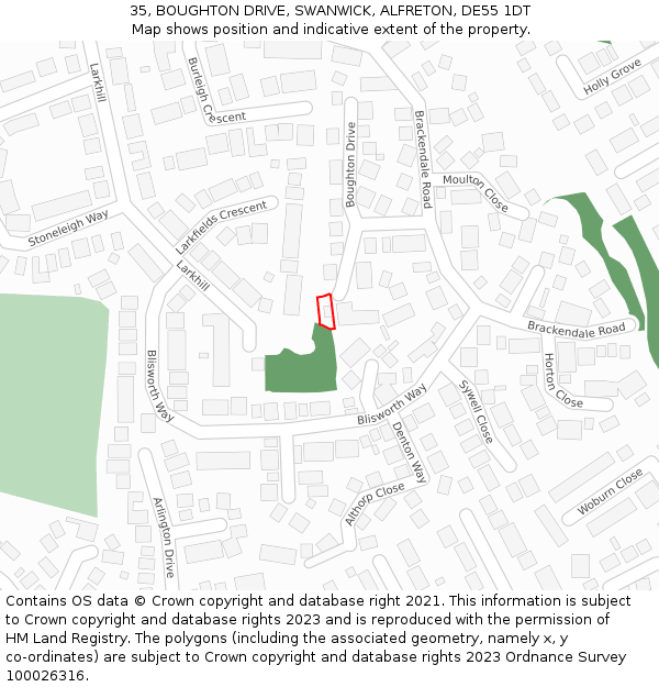 35, BOUGHTON DRIVE, SWANWICK, ALFRETON, DE55 1DT: Location map and indicative extent of plot