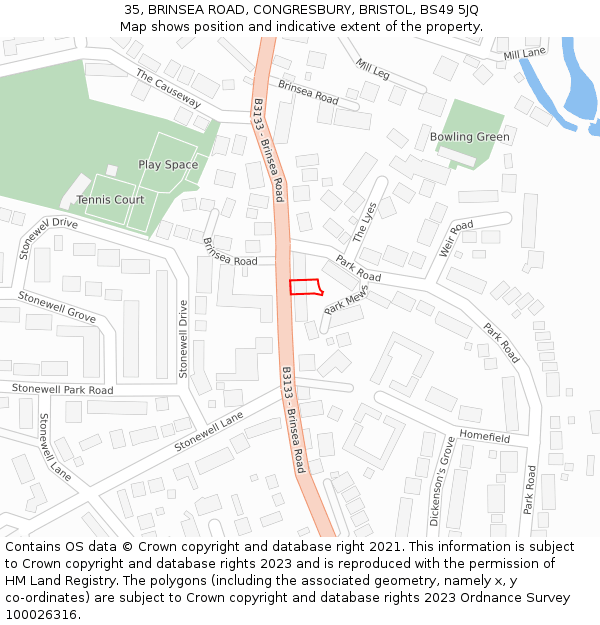 35, BRINSEA ROAD, CONGRESBURY, BRISTOL, BS49 5JQ: Location map and indicative extent of plot