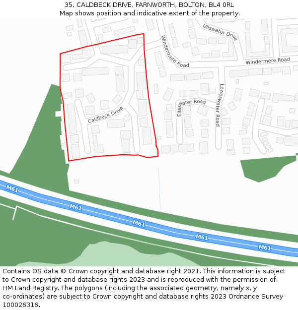 35, CALDBECK DRIVE, FARNWORTH, BOLTON, BL4 0RL: Location map and indicative extent of plot