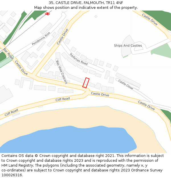 35, CASTLE DRIVE, FALMOUTH, TR11 4NF: Location map and indicative extent of plot