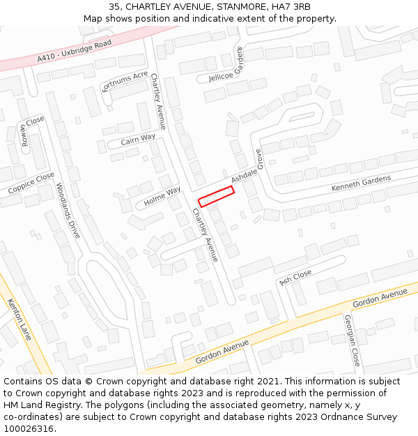 35, CHARTLEY AVENUE, STANMORE, HA7 3RB: Location map and indicative extent of plot