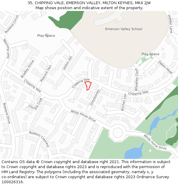 35, CHIPPING VALE, EMERSON VALLEY, MILTON KEYNES, MK4 2JW: Location map and indicative extent of plot