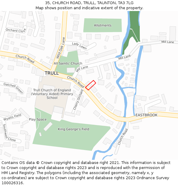 35, CHURCH ROAD, TRULL, TAUNTON, TA3 7LG: Location map and indicative extent of plot