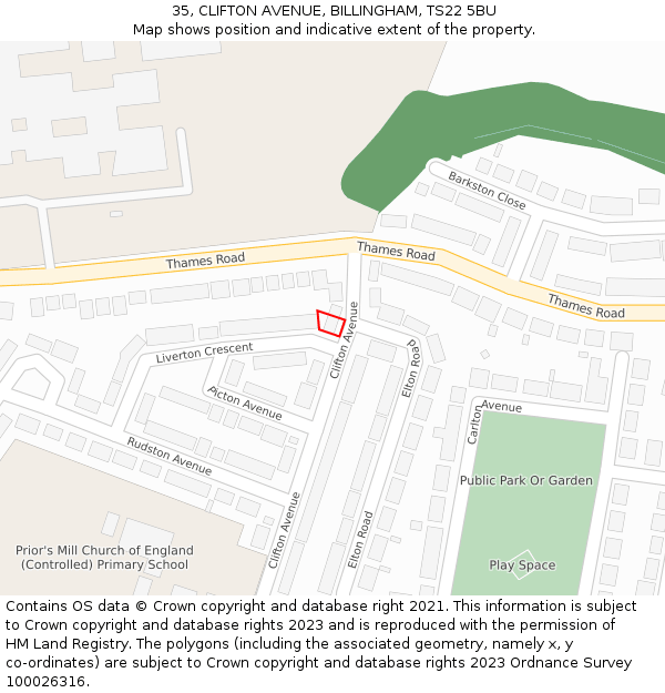 35, CLIFTON AVENUE, BILLINGHAM, TS22 5BU: Location map and indicative extent of plot