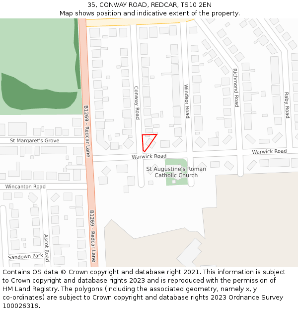 35, CONWAY ROAD, REDCAR, TS10 2EN: Location map and indicative extent of plot