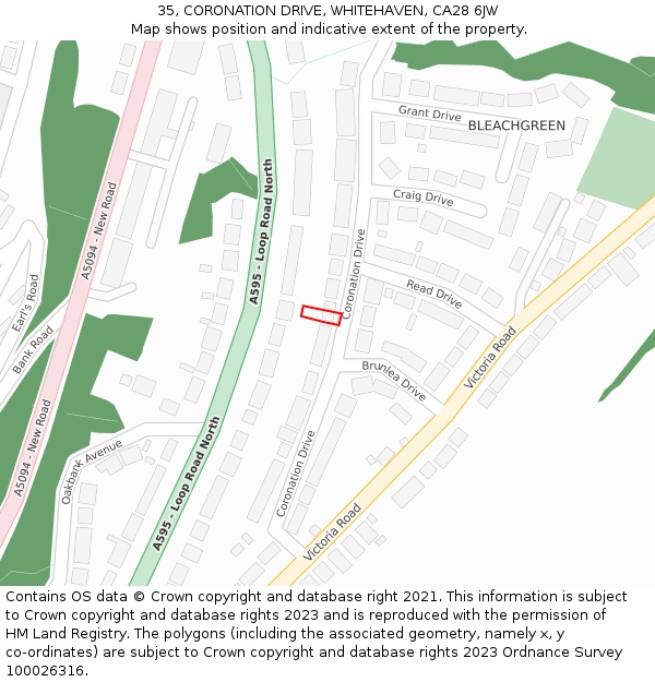 35, CORONATION DRIVE, WHITEHAVEN, CA28 6JW: Location map and indicative extent of plot