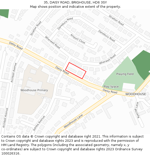 35, DAISY ROAD, BRIGHOUSE, HD6 3SY: Location map and indicative extent of plot