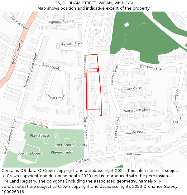 35, DURHAM STREET, WIGAN, WN1 3YN: Location map and indicative extent of plot
