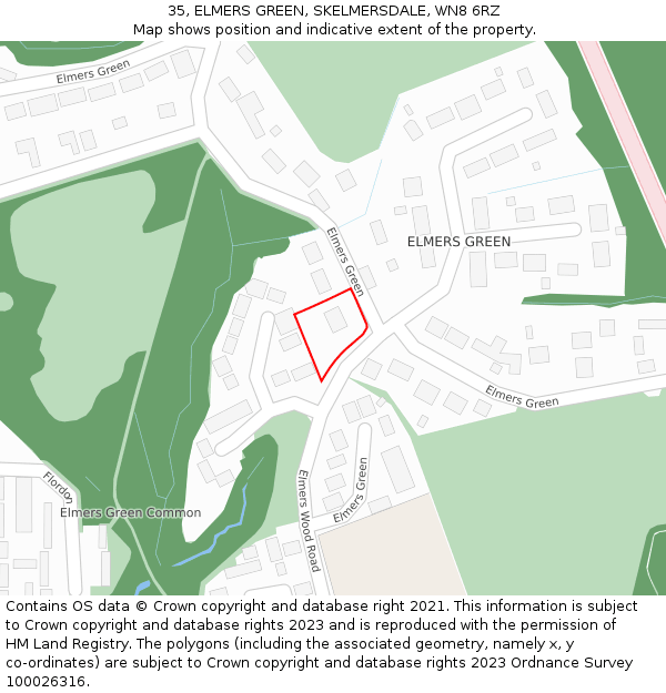 35, ELMERS GREEN, SKELMERSDALE, WN8 6RZ: Location map and indicative extent of plot