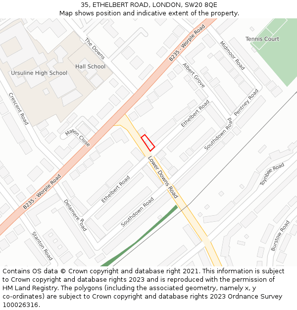 35, ETHELBERT ROAD, LONDON, SW20 8QE: Location map and indicative extent of plot