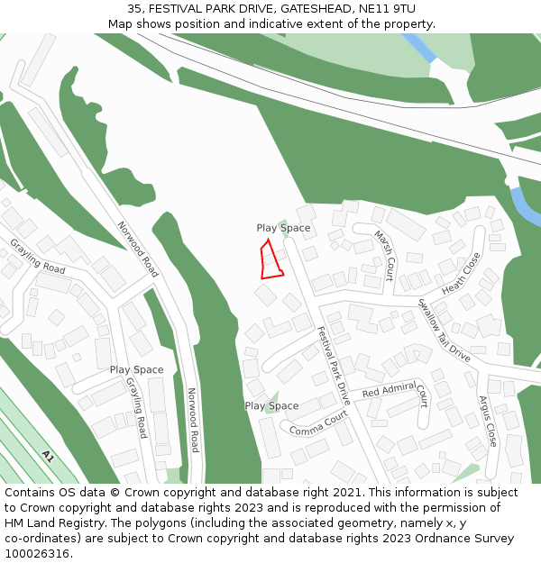 35, FESTIVAL PARK DRIVE, GATESHEAD, NE11 9TU: Location map and indicative extent of plot