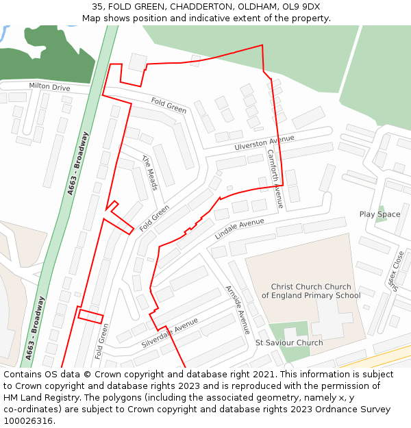 35, FOLD GREEN, CHADDERTON, OLDHAM, OL9 9DX: Location map and indicative extent of plot