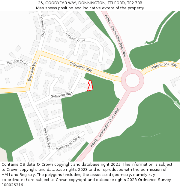 35, GOODYEAR WAY, DONNINGTON, TELFORD, TF2 7RR: Location map and indicative extent of plot
