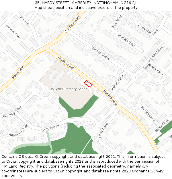 35, HARDY STREET, KIMBERLEY, NOTTINGHAM, NG16 2JL: Location map and indicative extent of plot