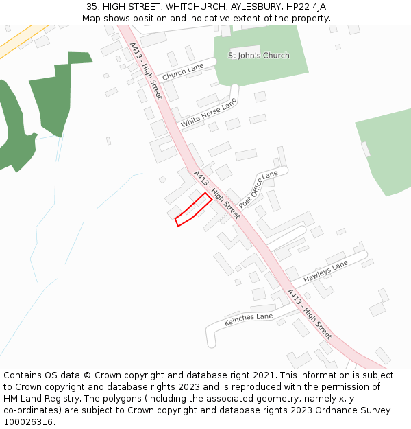 35, HIGH STREET, WHITCHURCH, AYLESBURY, HP22 4JA: Location map and indicative extent of plot