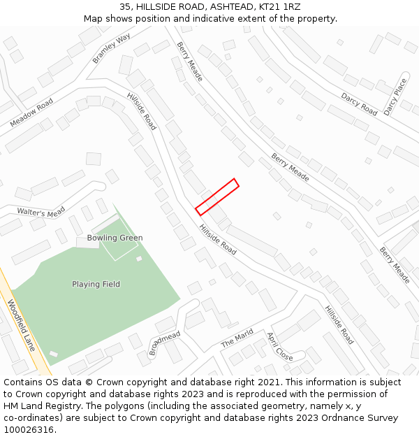 35, HILLSIDE ROAD, ASHTEAD, KT21 1RZ: Location map and indicative extent of plot