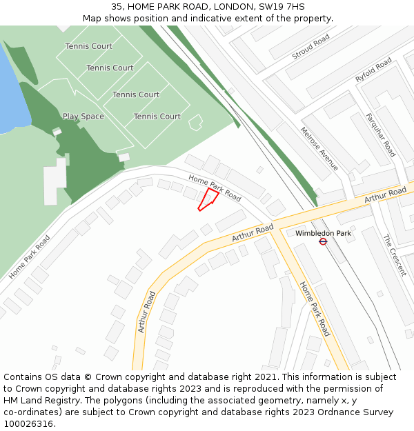 35, HOME PARK ROAD, LONDON, SW19 7HS: Location map and indicative extent of plot