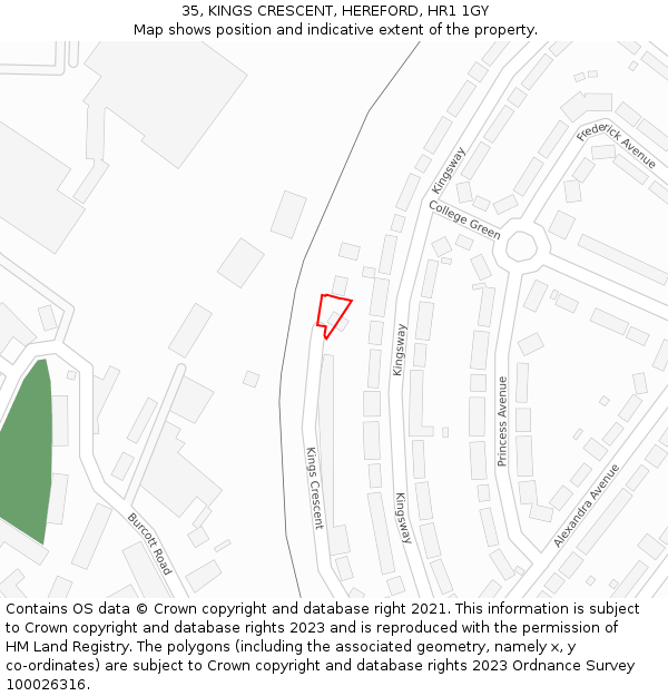 35, KINGS CRESCENT, HEREFORD, HR1 1GY: Location map and indicative extent of plot