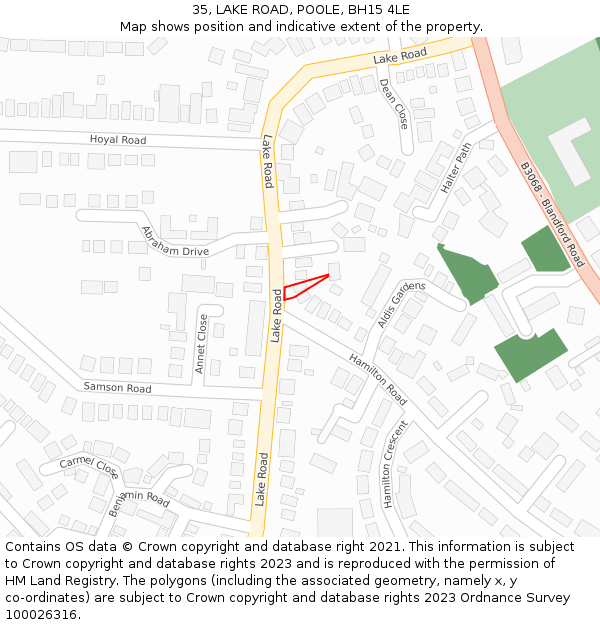 35, LAKE ROAD, POOLE, BH15 4LE: Location map and indicative extent of plot