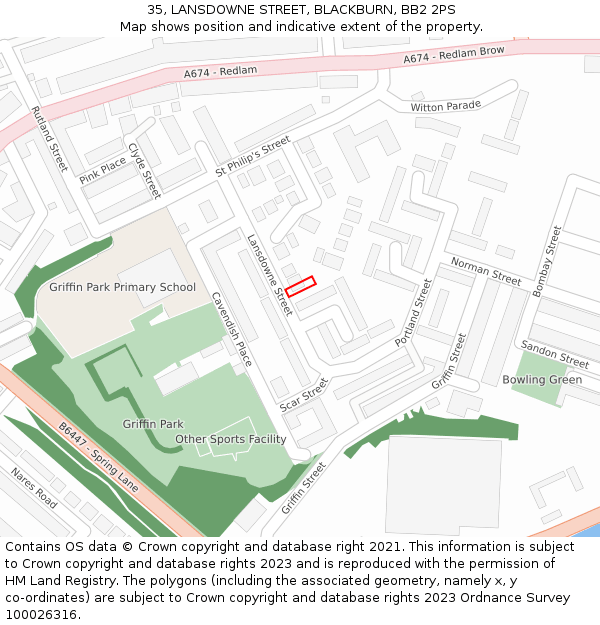 35, LANSDOWNE STREET, BLACKBURN, BB2 2PS: Location map and indicative extent of plot
