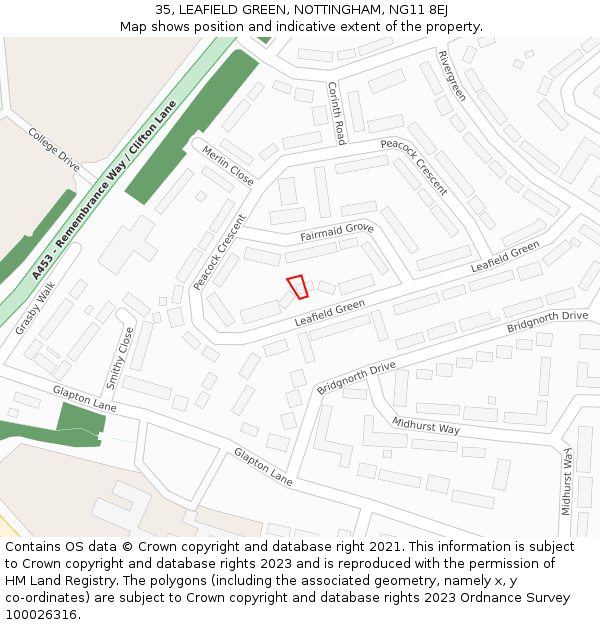 35, LEAFIELD GREEN, NOTTINGHAM, NG11 8EJ: Location map and indicative extent of plot