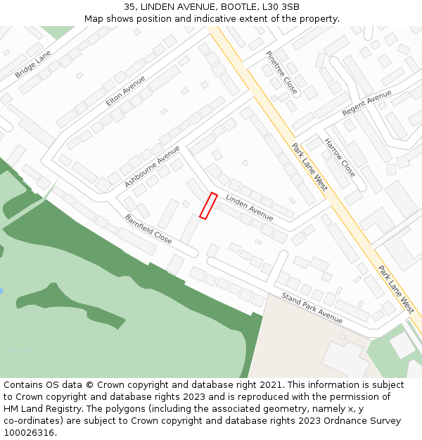 35, LINDEN AVENUE, BOOTLE, L30 3SB: Location map and indicative extent of plot