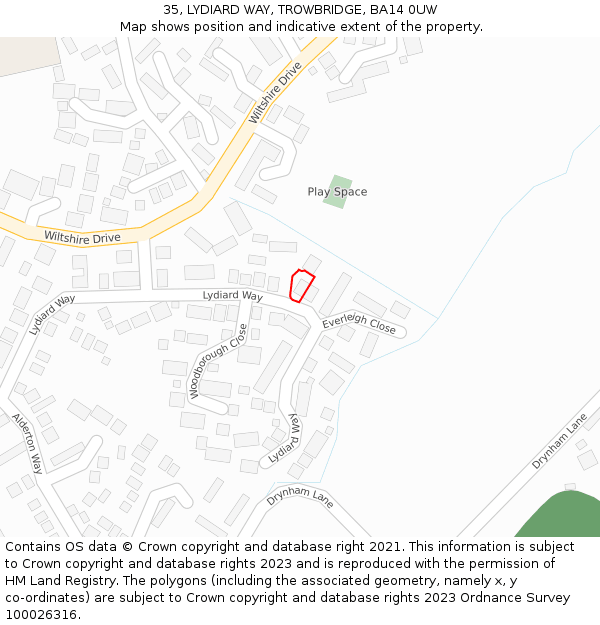 35, LYDIARD WAY, TROWBRIDGE, BA14 0UW: Location map and indicative extent of plot