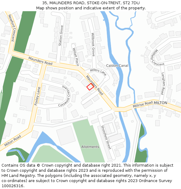 35, MAUNDERS ROAD, STOKE-ON-TRENT, ST2 7DU: Location map and indicative extent of plot