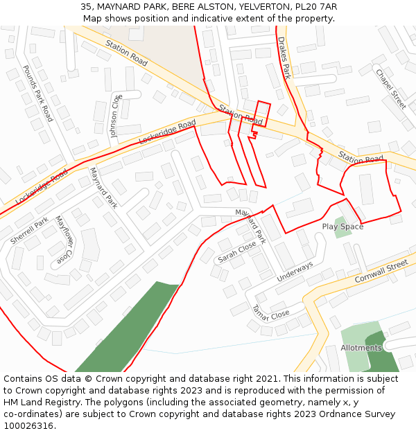 35, MAYNARD PARK, BERE ALSTON, YELVERTON, PL20 7AR: Location map and indicative extent of plot