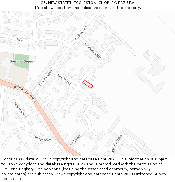 35, NEW STREET, ECCLESTON, CHORLEY, PR7 5TW: Location map and indicative extent of plot