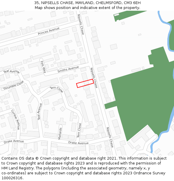 35, NIPSELLS CHASE, MAYLAND, CHELMSFORD, CM3 6EH: Location map and indicative extent of plot