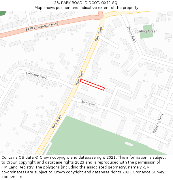 35, PARK ROAD, DIDCOT, OX11 8QL: Location map and indicative extent of plot