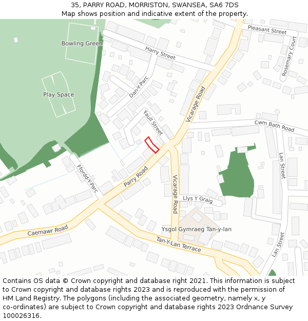 35, PARRY ROAD, MORRISTON, SWANSEA, SA6 7DS: Location map and indicative extent of plot